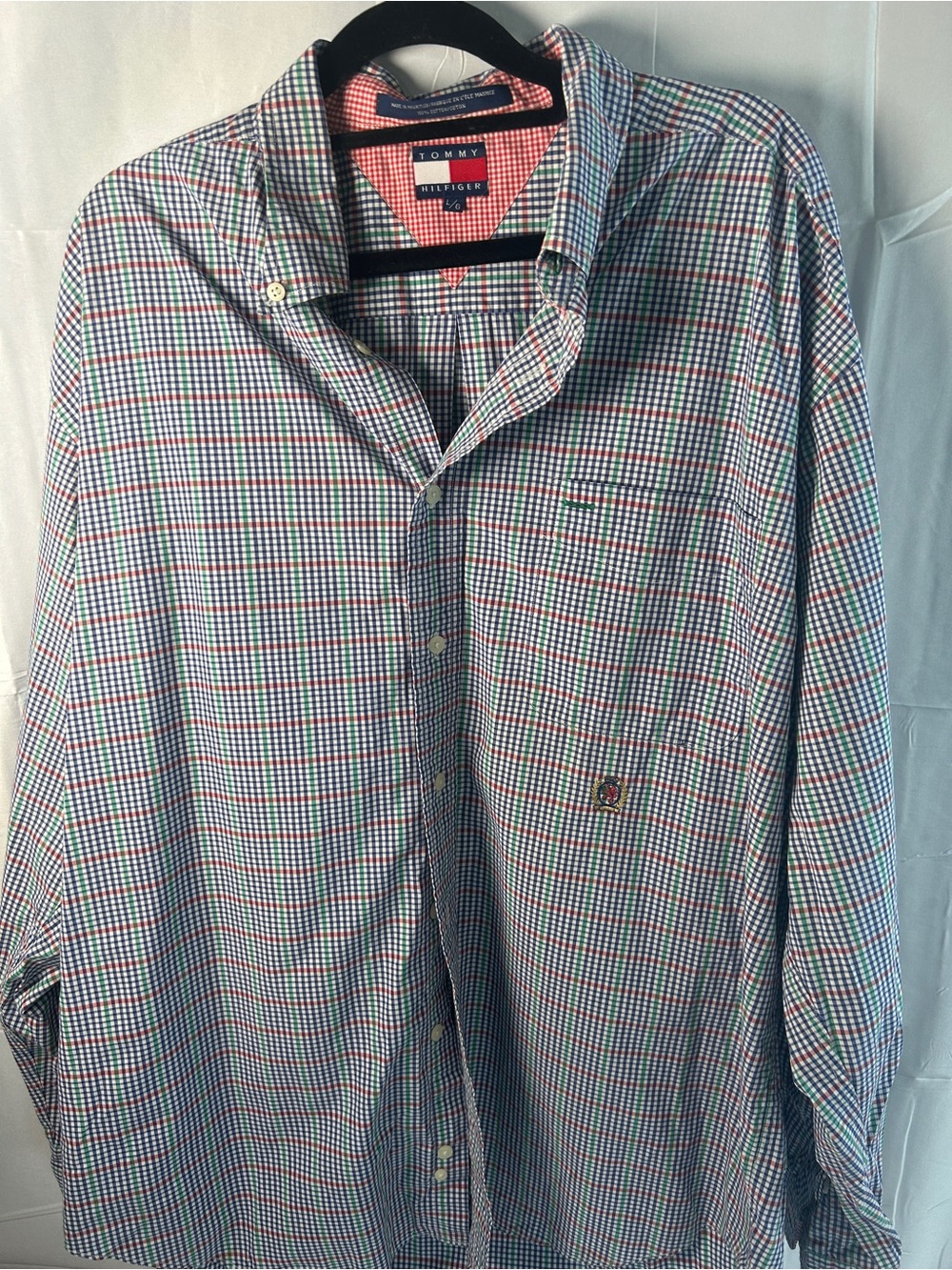 Tommy Hilfiger Men’s Red, Blue & White Mini Check Button-Down Shirt